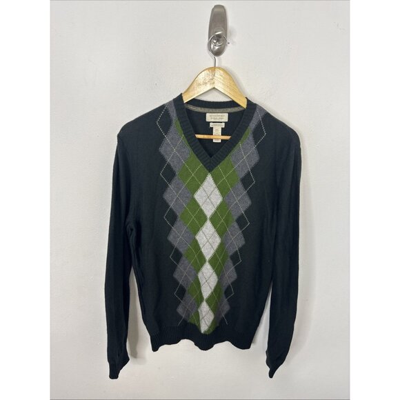 Banana Republic Luxury Blend Angora Rabbit Hair Cashmere Green Argyle Sweater M - Picture 1 of 5